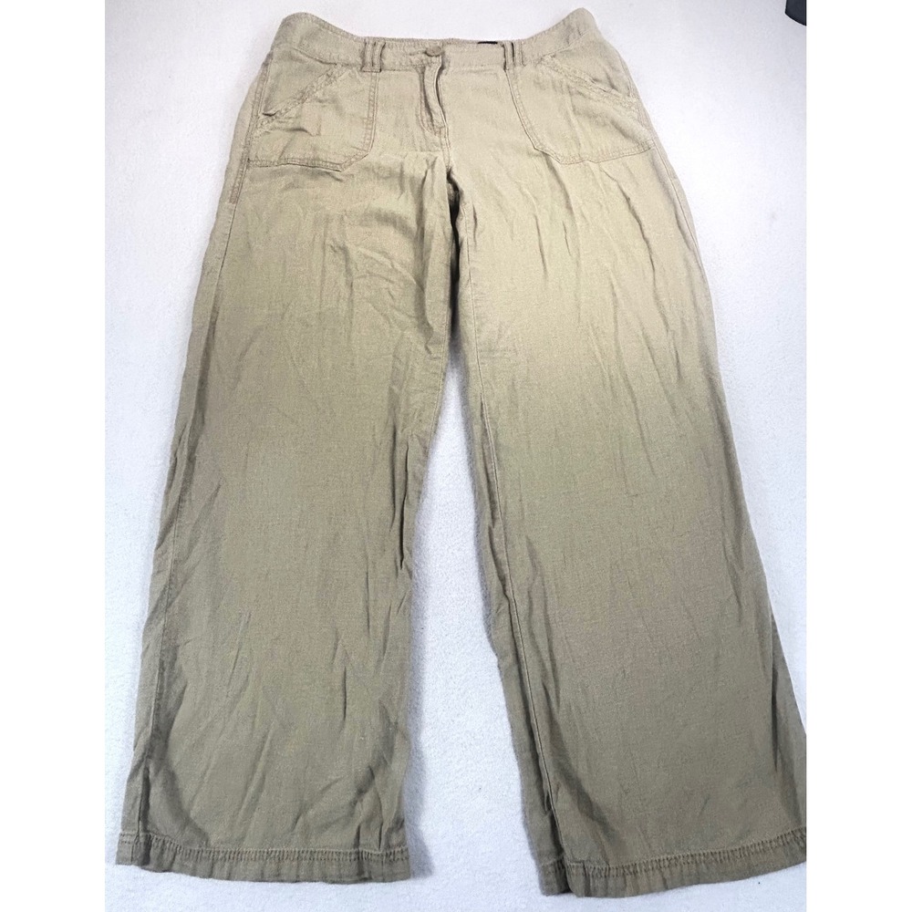 Next Linen Blend Wide Leg Pants Women 12R Tan Khaki Boho Summer Casual